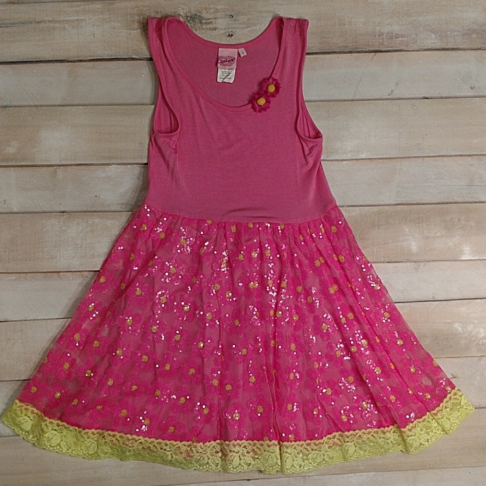 LIPSTICK Pink and Lime Green Sequin Dress Girl Sz8